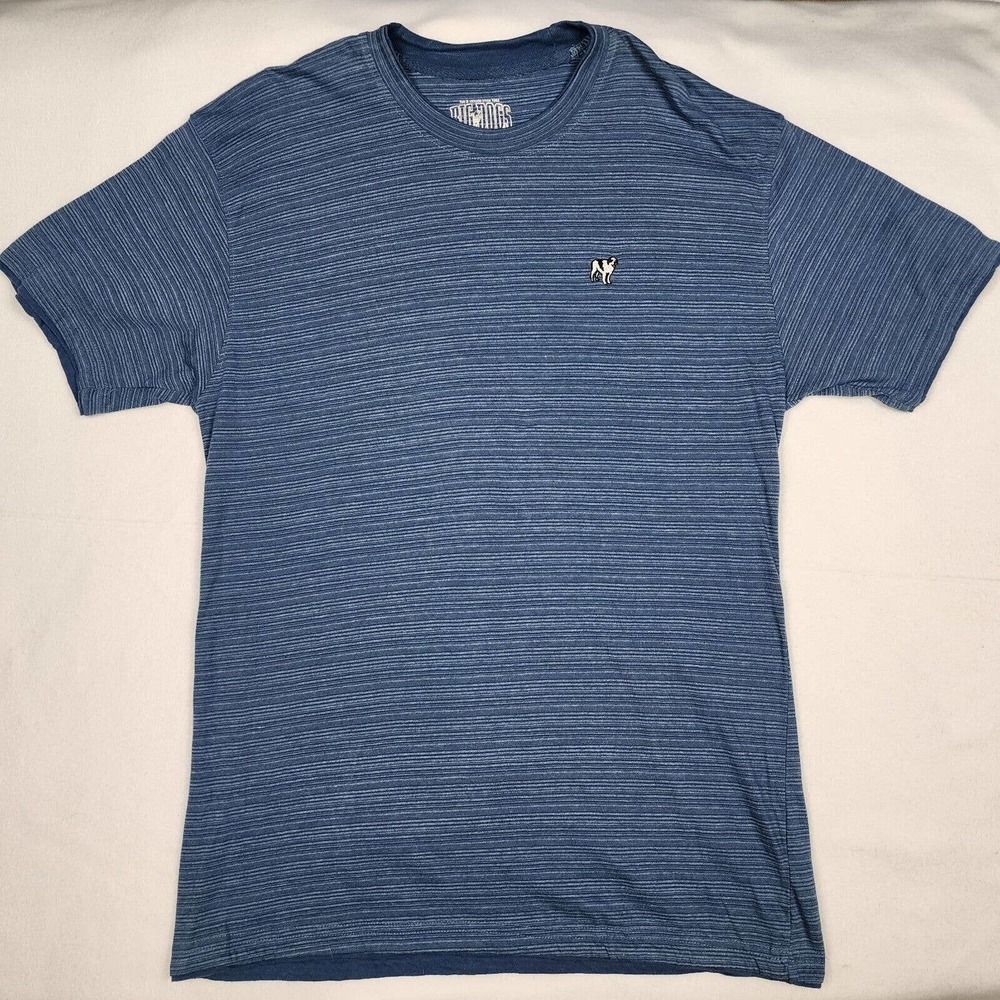 ✅ Big Dogs Logo T Shirt Mens Size Large Short Sleeve Blue Stripes Crew Neck